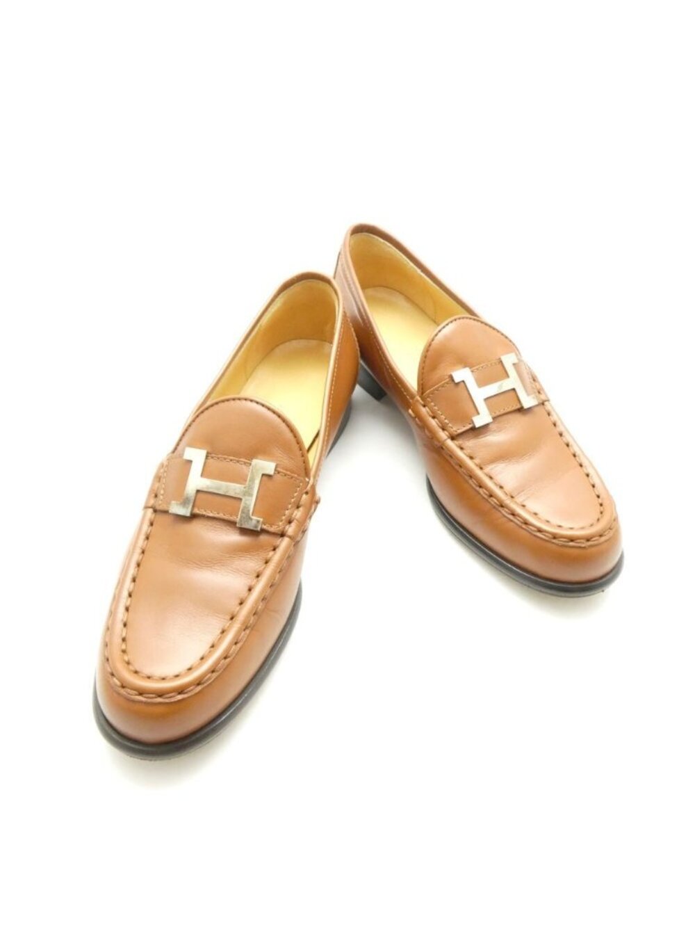 Hermes Constance Loafers 35.5 Leather Shoes Camel